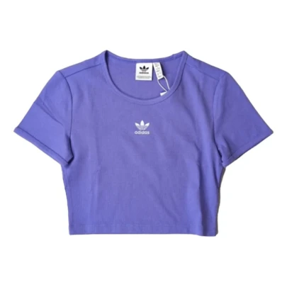 Adidas Áo croptop gợi cảm, áo thun ngắn tay cổ tròn ôm sát dành cho nữ, thích hợp cho mùa xuân/hè.