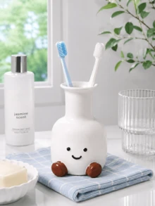 1 chiếc cốc đựng bàn chải đánh răng mặt cười dễ thương, phong cách Bắc Âu trang trí tủ phòng tắm, lưu trữ bàn chải đánh răng đáng yêu, cốc sắp xếp bàn trang điểm thanh lịch, phụ kiện phòng tắm tối giản, quà tặng trang trí nhà dễ thương - trắng - Xem 4