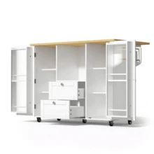 Kitchen Island On Casters With Fold-Down Worktop, Freestanding Kitchen Unit, Serving Cart With Storage Space, 2 Drawers, Spice Rack, Towel Rail, Lockable Casters, 120 * 45 (70) * 92 Cm - 白色 - 查看 8