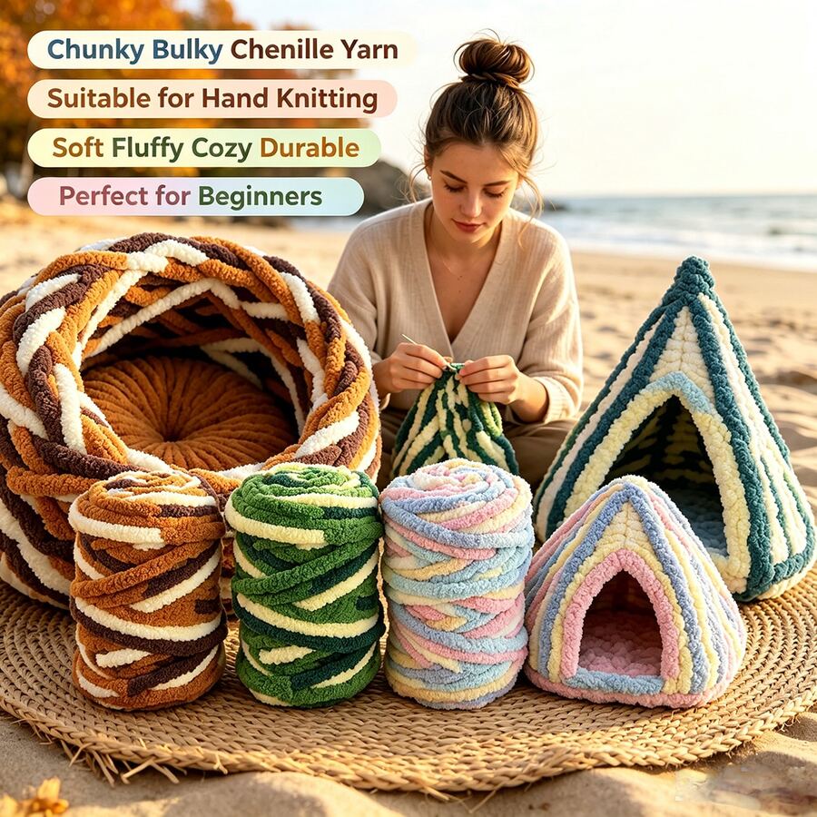 35oz Super Bulky Chenille Yarn, Ombre Space-Dyed Fluffy Yarn For Arm Knitting, Giant Striped Yarn For Blanket Pet Bed