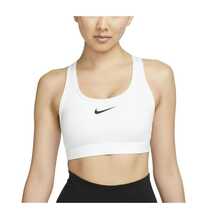 Nike Swoosh Solid Color Crew Neck Pullover Short Medium Support Quick-Drying Padded Sports Bra, Women's, White - White - View 11
