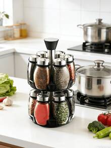 Versatile 360° Rotating Spice Rack Organizer Space-Saving Thick 2-Tier Seasoning Carousel Stand For Culinary Lovers Solid Herb Condiment Holder Set Great For Kitchen Island With 12 Empty Jars Kitchen Organization And Storage Spice Racks - Multicolor - View 12