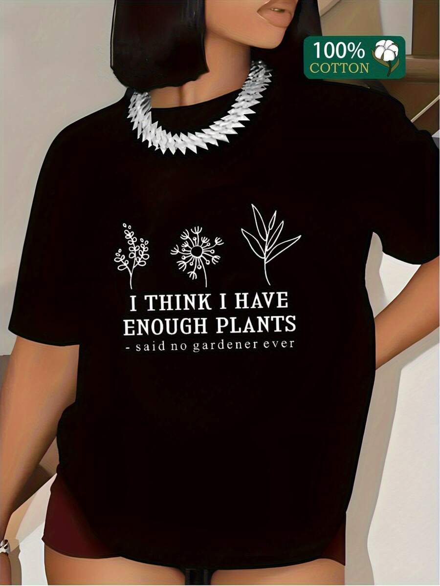 Inspiración botánica con tres figuras de plantas que simbolizan el amor por la naturaleza y la conexión con la vida verde camiseta de mujer casual cómoda para amantes de jardines - Negro - Ver 1