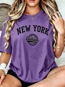 Men's Heavyweight With New York Pattern Print And Vintage Letters Available In Plus Sizes, All-Season Comfortable Machine Washable Casual Clothing - Purple - View 7