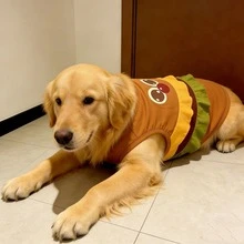 Ropa de primavera/verano para mascotas, chaleco transpirable con diseño adorable de hamburguesa de dibujos animados para perros grandes como Golden Retriever, Labrador - Marrón - Ver 5