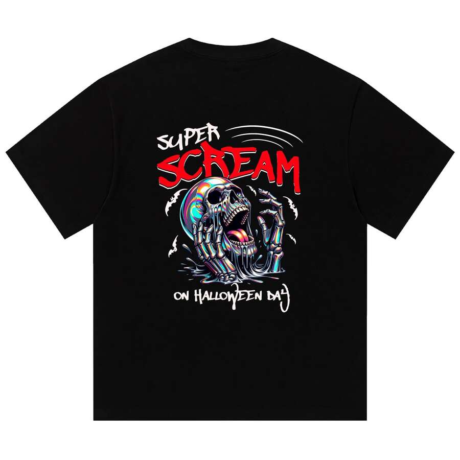 Boy Camiseta De Manga Corta De AlgodóN Puro Estilo Americano Con Estampado De Letras, Unisex, De Verano, Holgada Y VersáTil, De Manga Tres Cuartos. - Negro - Ver 1