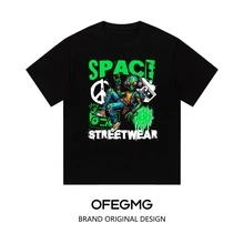 Boy Camiseta De Manga Corta De Estilo Urbano Moderno Para Hombres Y Mujeres, Top De Estilo Hip-Hop Con Estampado De AlieníGena De Gran TamañO Para Parejas. - Negro - Ver 3