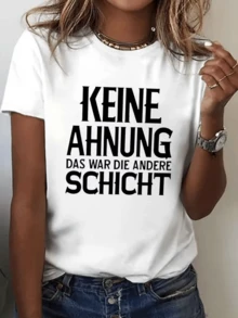 Frase divertida en alemán que expresa un sentido humorístico sobre la confusión cotidiana ideal para transmitir actitud relajada y autenticidad camiseta de mujer casual elegante para uso diario - Blanco - Ver 1