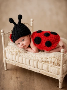 2pcs Newborn Photography Outfit, Cute Ladybug Knitted Insect Clothes, Baby Boy Girl Birth Celebration Photography Props, Gender Reveal Gift - Multicolor - View 6