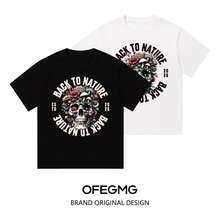Boy Camiseta De Manga Corta Con Estampado De Calaveras Estilo Americano Para Hombre Y Mujer, De AlgodóN Puro, Resistente, Informal, De Corte Holgado, Para Parejas. - Blanco - Ver 3
