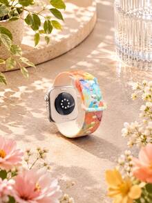 彩色花卉图案单条柔软弹性透气舒适腕带，适用于 38mm 40mm 41mm 45mm 44mm 42mm 49mm，时尚休闲多色硅胶表带，兼容 Ultra 系列、S10/SE/9/8/7/6/5/4/3/2/1 智能手表配件 - 彩色 - 查看 4