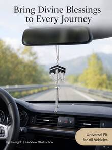 Geometric Diamond Tassel Car Rearview Mirror Hanging Ornament - Alloy Car Interior Pendant, Middle Eastern Style Vehicle Accessory & Luxury Car Decor Gift - A - View 1