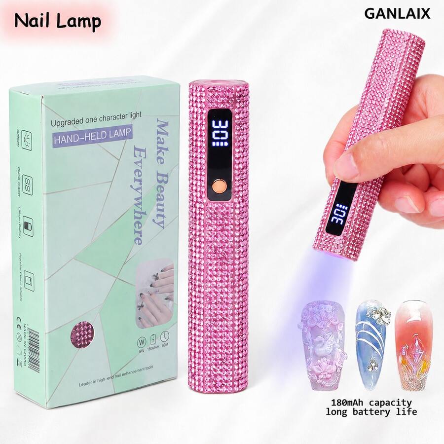 GANLAIX Đèn UV làm khô móng tay có kim cương, máy sấy sơn móng tay cầm tay nhanh khô, 2 chế độ hẹn giờ, pin sạc 180mAh, dụng cụ làm móng di động tiện dụng. - Nhiều màu - Xem 1