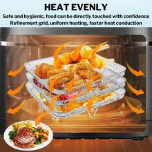 P&P CHEF 7.72 Inch Square Air Fryer Rack Set Of 3, Stackable Stainless Steel Air Fryer Basket Accessories, Deep Dehydrator Racks Frying Baskets For Baking Roasting, Oven & Dishwasher - A - View 3