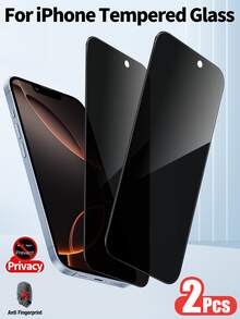 2pcs Privacy Anti-Peeping Screen Protector, Full Coverage, Anti-Fingerprint, Compatible With Phone Case, Suitable For IPhone 17 Pro Max 6.9 Inch, 17 Pro Max/17 Air/16 Pro Max/16 Pro/16 Plus/16/15 Pro Max/14 Pro Max/13 Mini/12/11/XS Max - Black - View 1