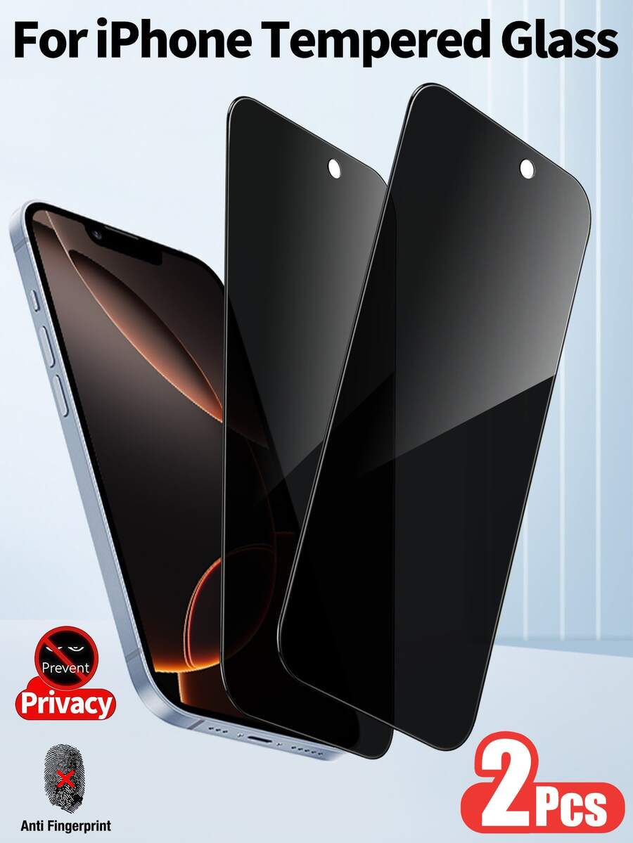 2pcs Privacy Anti-Peeping Screen Protector, Full Coverage, Anti-Fingerprint, Compatible With Phone Case, Suitable For IPhone 17 Pro Max 6.9 Inch, 17 Pro Max/17 Air/16 Pro Max/16 Pro/16 Plus/16/15 Pro Max/14 Pro Max/13 Mini/12/11/XS Max - Black - View 1
