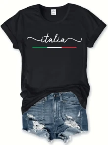 Inspiración en la pasión italiana reflejada con palabras elegantes y la bandera tricolor que simboliza amor libertad y orgullo nacional camiseta de mujer casual moderna cómoda para diario - Negro - Ver 8