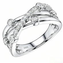 1 Stück 925er Sterlingsilber Mode Kubikzirkonia Linien-Wickel-Kreuz Damenring, elegant und luxuriös, geeignet für den täglichen Gebrauch, Geschenk, inklusive Geschenkbox - Silber - Übersicht 8