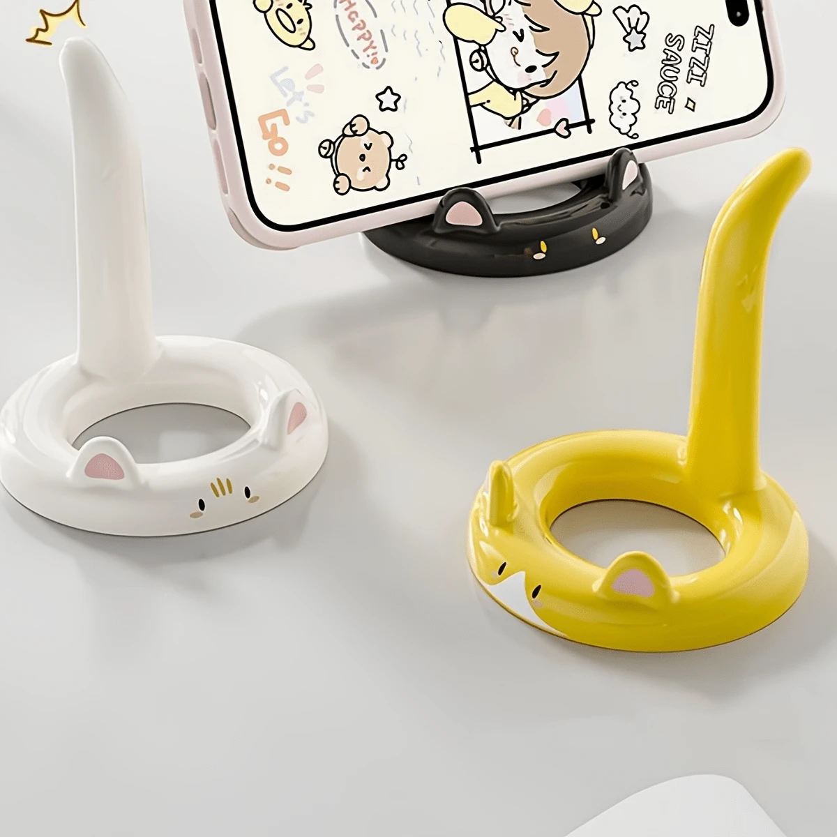 Creative Cat Shaped Phone Holder, Plastic Cartoon Cute Stand, Suitable For Watching Videos While Eating, Hands-Free Phone Stand, Can Be Placed Horizontally Or Vertically, Essential For Slouchy People