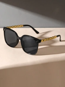 1 Pair Women's Plastic & Metal Round Full-Rim Fashion Minimalist Korean Style Classic Cool Glasses, Suitable For Music Festivals, Weekends, Outings, Golf, Driving And Other Occasions, Fashionable Accessory - màu đen - Xem 2