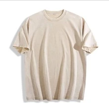 230g Heavyweight Washed Vintage T-Shirt For Women - Loose Fit Round Neck Short Sleeve, California Beach Surf And Palm Tree Print, Casual Summer Wear - 杏色 - 查看 2