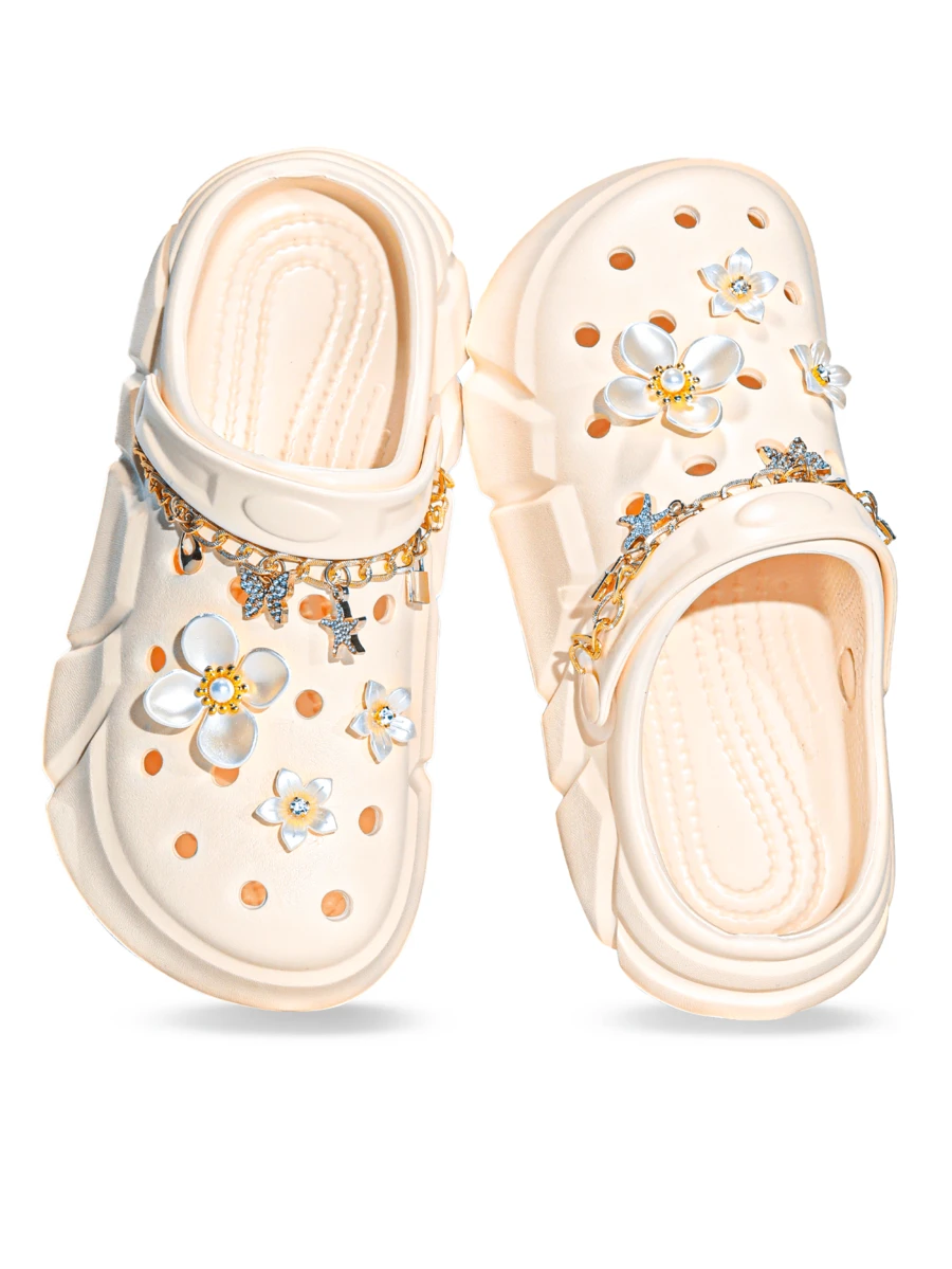 HOEASE Girls' Breathable Hollow Flower Garden Shoes, Comfortable Lightweight Sandals, Spring/Summer - Beige - View 1
