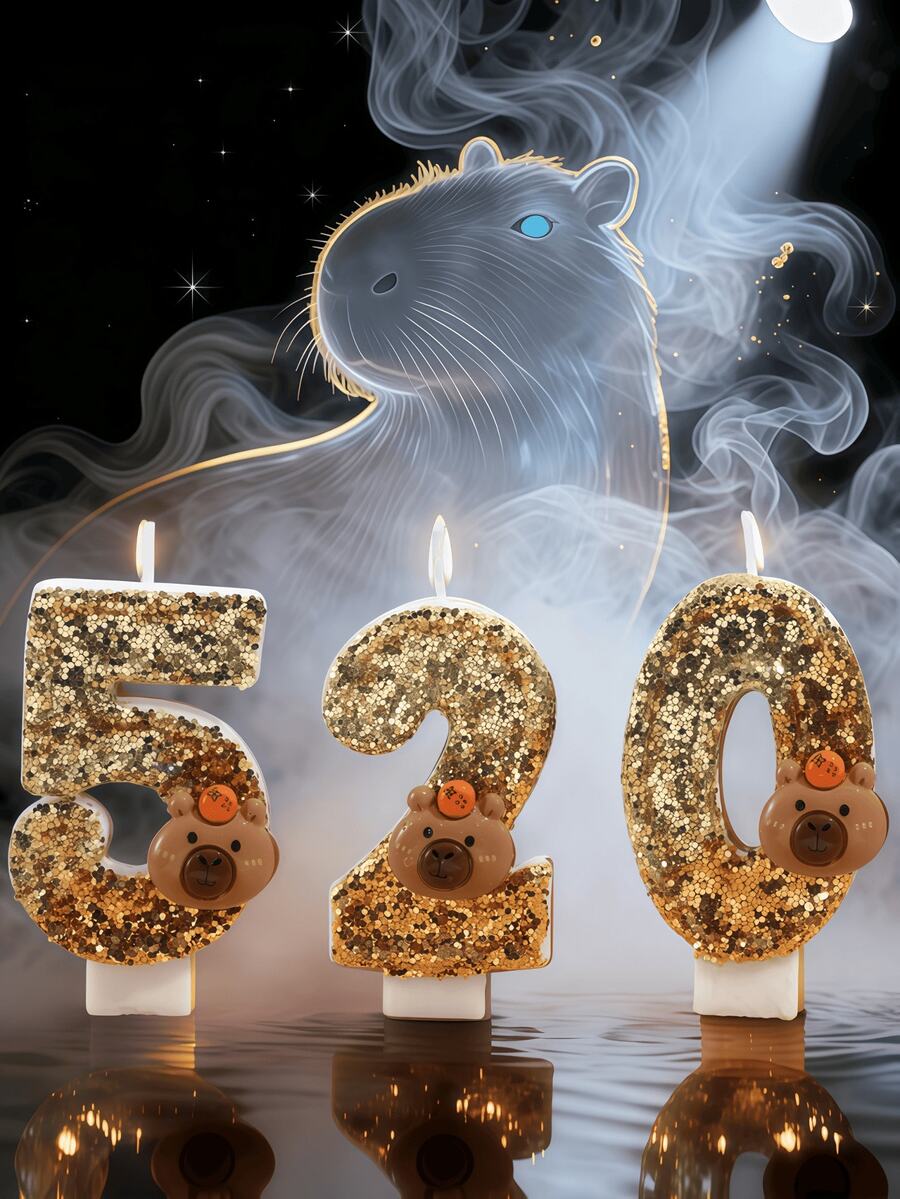 Interesting DIY Capybara Digit Embroidered Shiny Birthday Candles - Made Of Gradient Color Wax, Luxurious Digit Candles For Festive Atmosphere, Alphabetic Shaped Numbers, Suitable For Holiday Celebrations, Parties, Cupcakes And Cake Decorations