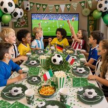 Soccer Themed Disposable Tableware Set For 20 Guests, GOAL! Print Paper Plates Cups Napkins, Green Football Field Pattern Party Supplies For Boys Birthday Sports Game Celebration - Multicolor - View 3