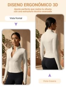 Chaqueta de yoga estilo Y2K con cremallera - Diseño ajustado y mangas largas con abertura para el pulgar - Blanco - Ver 3