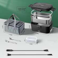 SOHIDA 1.8L Adult Heating Lunch Box - Portable Food Heater For Quick Heating, With Complete Additions, For Cars, Trucks, Offices, Home, Work, And Schools, Compatible With 12/24/110V, With Fork Spoon And Carry Bag. - Xem 3