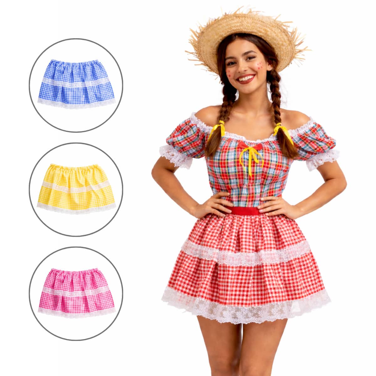 Costume Short Plaid Skirt For June Festival (Country Style) Adult/Teen 35cm Woman Saint John's Day Arraia Quadrilha Round Ruffled - View 1