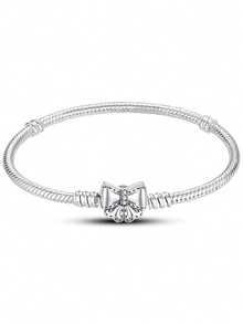 1pc Original S925 Sterling Silver Popular Bow Snake Bone Combination Bracelet Suitable For Girls Daily Wear Bracelet Jewelry DIY, Fashion Jewelry Gift - Silver - View 5