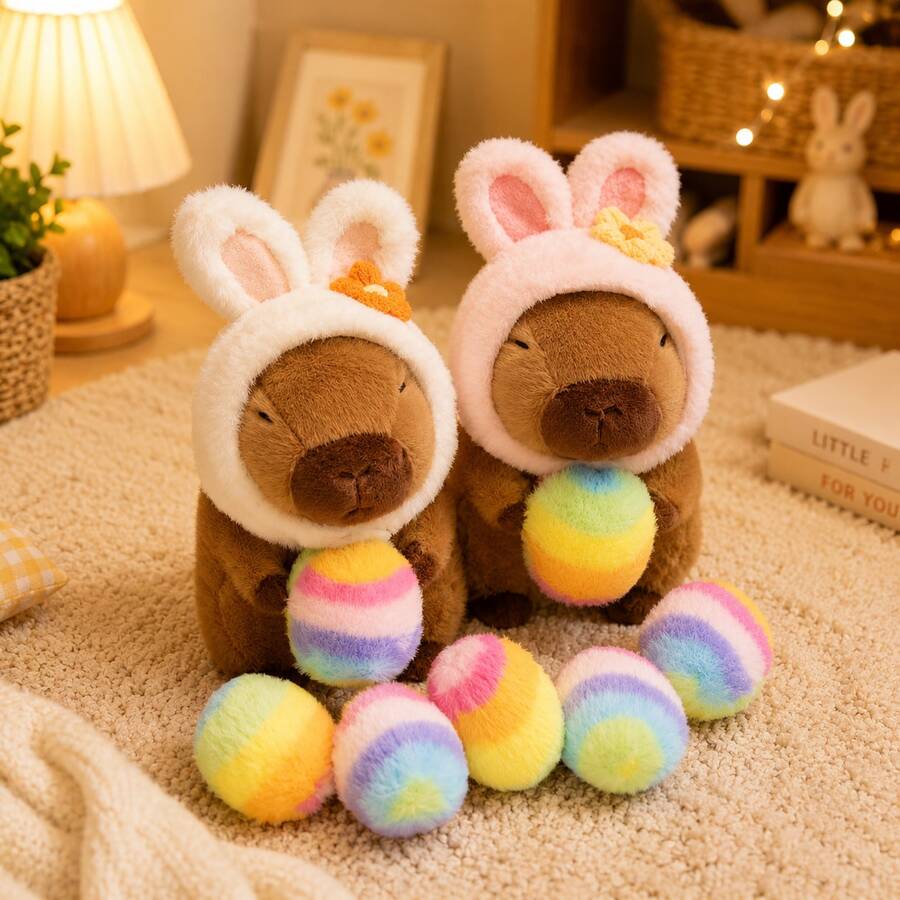 20cm/7.87-Inch Easter Egg Capybara Plush Toy, Removable Hat, Soft And Fluffy Stuffed Animal, Easter Decor, Birthday Gift, Mother's Day Gift - Multicolor - View 1