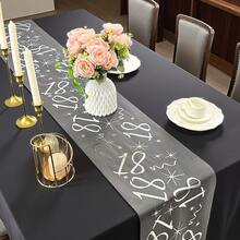 1pc Elegant Gold-Plated Birthday Decoration Table Runner, Suitable For 18th, 20th, 40th, 50th, 60th Birthday, Anniversary, Retirement Party Supplies, Happy Birthday Party Decor - Silver - View 15