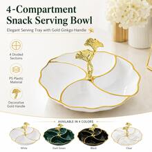 1pc Elegant Gold Rim 4-Compartment Dessert Plate, PS Plastic Divided Fruit Tray With Ginkgo Leaf Handle, Home Gathering Candy & Nut Serving Dish - Multicolor - View 3