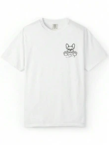 Un simpático bulldog francés asoma con ternura mostrando sus patas y un corazón que transmite cariño y alegría ideal para amantes de los animales camiseta de mujer casual cómoda blanca moderna - Blanco - Ver 8
