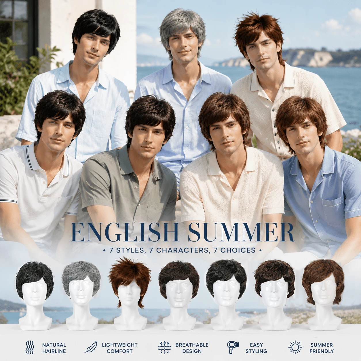 Men's Daily & Cosplay Multi-Color Short Wig Set, Natural Matte Synthetic Hair With Bangs, Breathable Lightweight Comfort Design, Summer Friendly Easy Styling, Ideal For Anime Role-Playing, Daily Looks, Theme Parties & Holiday Costumes, Versatile Men's Wig - Multicolor - View 1