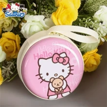 Sanrio 1個裝 Hello Kitty 迷你圓形拉鍊零錢包，粉色與白色可愛卡通圖案手提包，適合收納硬幣、鑰匙、耳機，女性與女孩用便攜小錢包，附手柄緊湊收納袋，拉鍊開合設計，適合情人節、婚禮、生日禮物、旅行配件、畢業季、開學季 - 彩色 - 查看 6