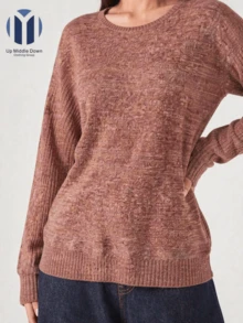 Suéter Casual de Punto Ligero para Mujer: Cuello Redondo y Estilo Relajado - Ideal para Otoño e Invierno - Rosa - Ver 3