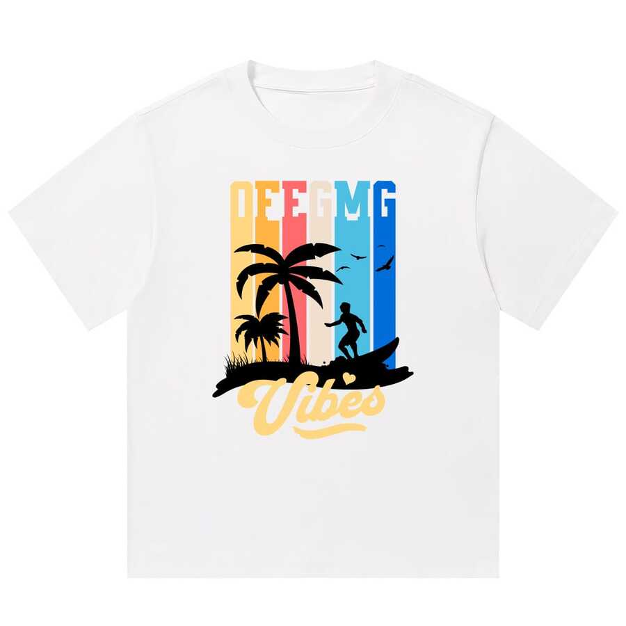 Boy Camiseta Con Estampado De Grafiti Urbano, Manga Corta, Estilo Americano, Marca De Moda Para Hombre, 280G, Tejido Grueso - Blanco - Ver 1