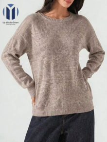 Suéter Casual de Punto Ligero para Mujer: Cuello Redondo y Estilo Relajado - Ideal para Otoño e Invierno - Beis - Ver 5