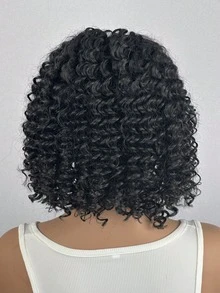 Peluca de encaje sin pegamento con rizado de Jerry, 13x4 13x6 4*4 5x5 200% de densidad, peluca de cabello largo de aspecto natural para principiantes, peluca de encaje HD sin pegamento de cabello humano mixto, peluca de cabello brasileño ondulado corto de 14 pulgadas, peluca sintética resistente al calor con encaje pre-cortado para mujeres - Natural y Negro - Ver 40