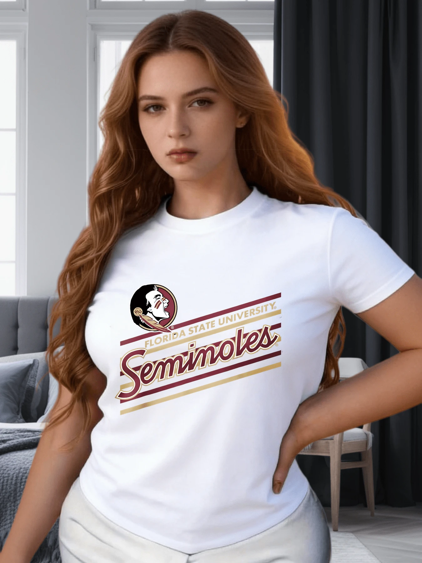 Women's T-Shirt Florida State University Seminoles Short Sleeve Crew Neck Casua Suitable For Spring And Summer - White - View 1