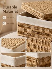 1pc/3pcs Multipurpose Storage Basket, Entryway Tabletop Organizer Box For Snacks, Cosmetics, Home Use Retro Woven Basket - Khaki - View 6
