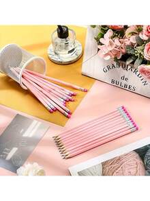 25/10/1pc HB Graphite Pencil Set With Eraser, 1 Pencil Sharpener - Suitable For School, Art, Office, Drawing, Sketching, Learning - Pink Wooden Pencils Back To School - Multicolor - View 2