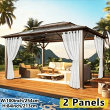 2 Pcs Outdoor Waterproof Solid Color Garden Decor Light Filtering Opacity With Grommet Top, Water Repellent, Privacy Protection Curtains For Patio, Porch, Pergola, Gazebo, Cabana - White - View 13