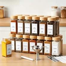 18/12/6pcs Glass Spice Jars With Bamboo Lids Set - Rust-Proof, Essential For Kitchen And Dining Table, Suitable For Halloween, Christmas Storage, And Kitchen Sugar Canisters - Multicolor - View 2