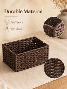 1 pieza/3 piezas Cesta de almacenamiento multiusos, caja organizadora de escritorio de entrada para aperitivos, cosméticos, uso doméstico, cesta tejida retro - marrón café - Ver 4