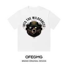 Boy Camiseta De Manga Corta Con Estampado De IlustracióN De Oso Ranger Para Hombres Y Parejas, Estilo Retro Americano, Corte Holgado Y Tejido Grueso - Blanco - Ver 5