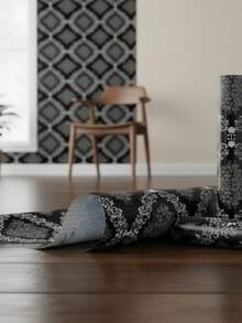 Rolo Papel Parede Adesivo 10 Metros Arabescos Decoração Casa Papel Parede Lavável PVC Decorado Impermeável Aplicação Fácil Ambiente - ARABESCO PRETO/BRANCO - Visão 3